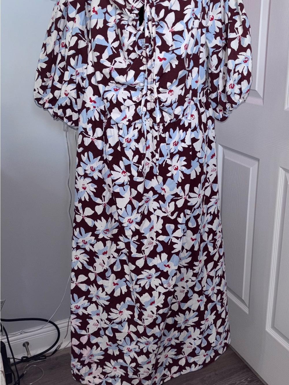 Floral Midi Dress in Burgundy and Light Blue XXL